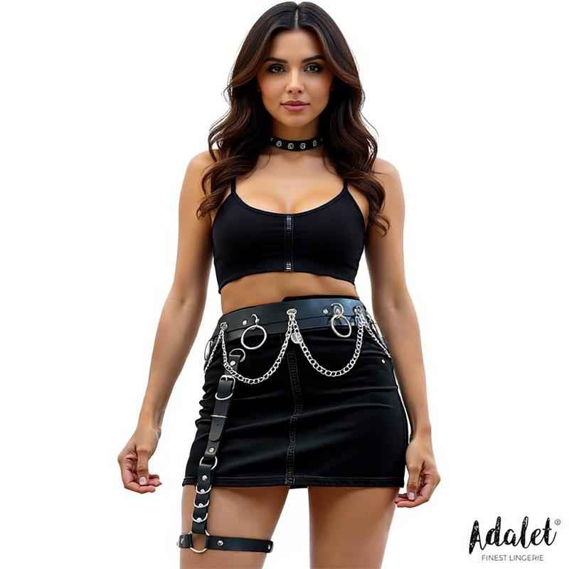 Coral Vegan Leather Garter with Leg Ring and Chain One size