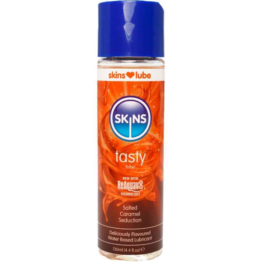 SKINS - LUBRIFICANTE SABOROSO À BASE DE ÁGUA COM CARAMELO SALGADO 130 ML