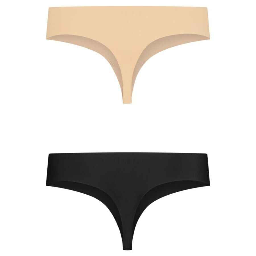 BYE-BRA - INVISIBLE THONG 2 PACK BEIGE & BLACK SIZE XXL