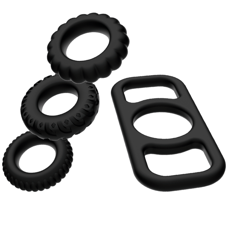 ADDICTED TOYS - CONJUNTO DE ANÉIS DE GALO 4 PEAS - VIBRA24 SEXSHOP