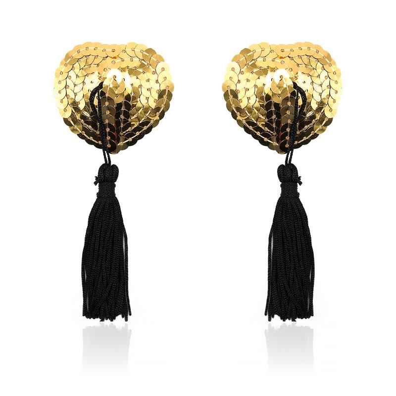 Heart Nipple Cover with Gold Sequins