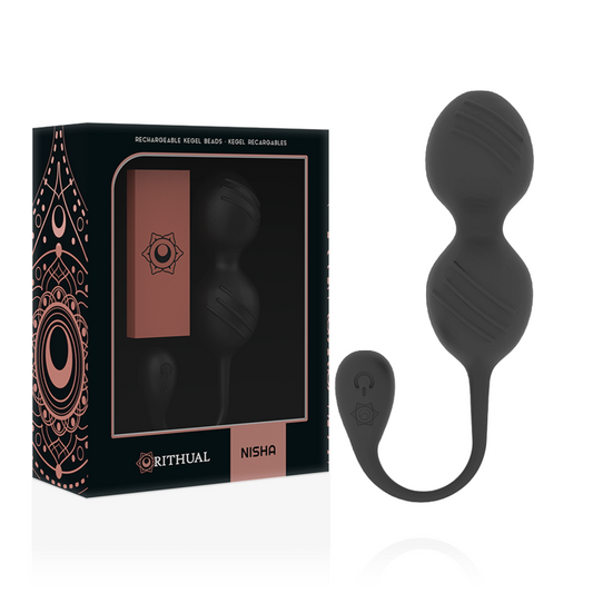 RITHUAL - BOLAS DE KEGEL VIBRATÓRIAS RECARREGVEIS NISHA PRETAS - VIBRA24 SEXSHOP