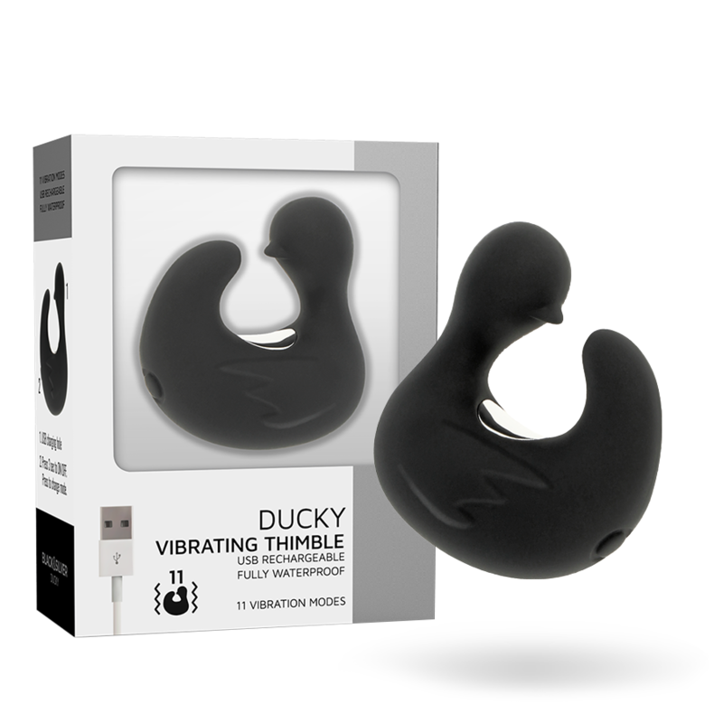 BLACK&SILVER - DEDAL DE PATO ESTIMULANTE DE SILICONE RECARREGÁVEL DUCKYMANIA - VIBRA24 SEXSHOP