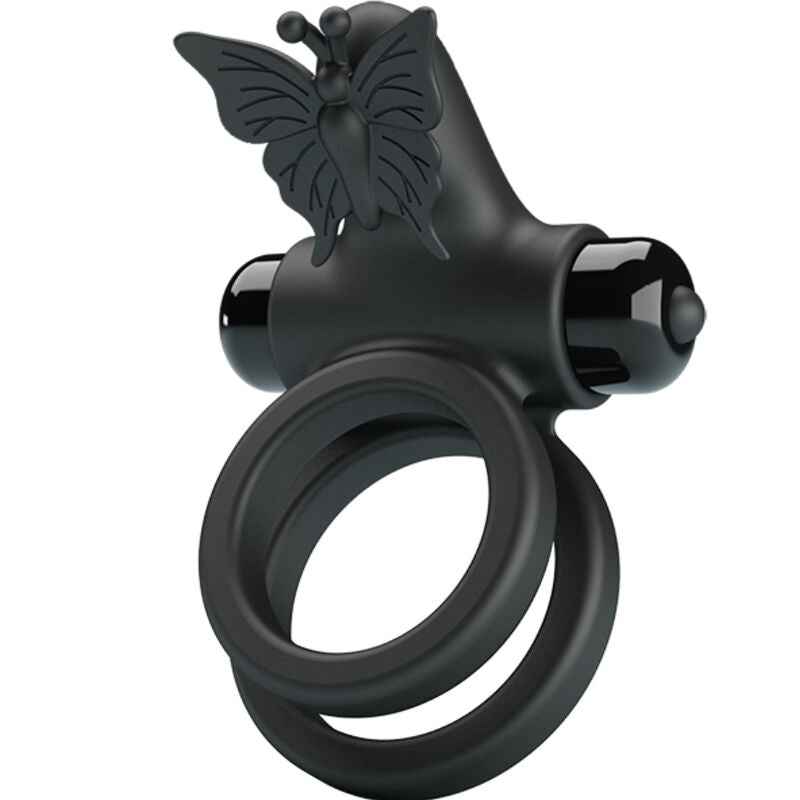 PRETTY LOVE - ANEL VIBRADOR DUPLO COM ESTIMULADOR PRETO - VIBRA24 SEXSHOP