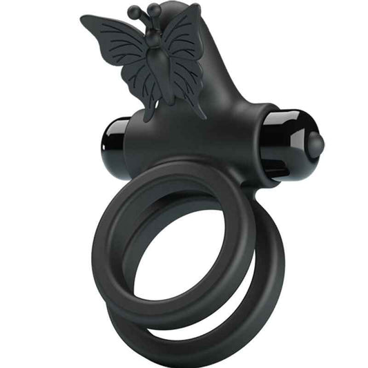 PRETTY LOVE - ANEL VIBRADOR DUPLO COM ESTIMULADOR PRETO - VIBRA24 SEXSHOP