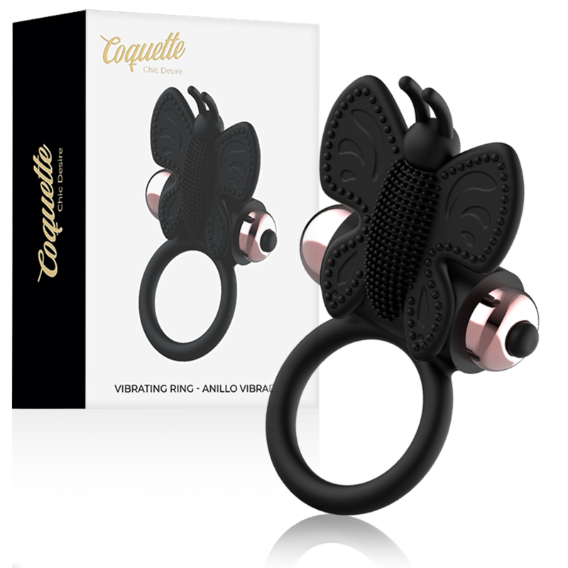 COQUETTE CHIC DESIRE - ANEL BORBOLETA COM VIBRADOR PRETO/ OURO - VIBRA24 SEXSHOP