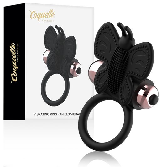 COQUETTE CHIC DESIRE - ANEL BORBOLETA COM VIBRADOR PRETO/ OURO - VIBRA24 SEXSHOP