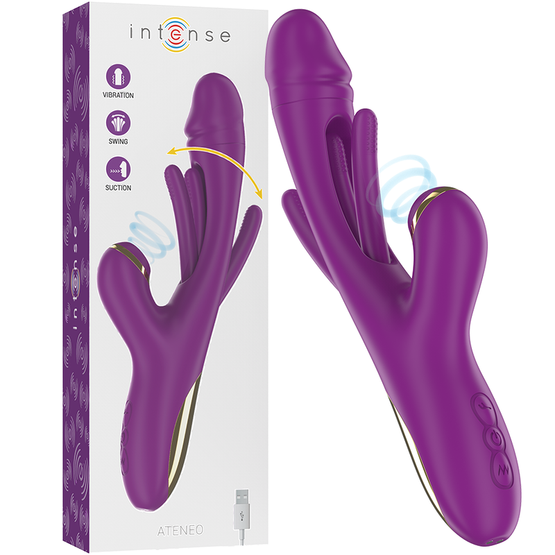 INTENSE - ATENEO VIBRADOR MULTIFUNÇÕES RECARREGÁVEL 7 VIBRAÇÕES COM LÍNGUA OSCILANTE E SUCÇÃO ROXA - VIBRA24 SEXSHOP