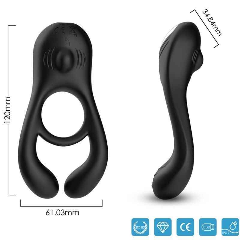 ARMONY - ANEL VIBRADOR DUPLO VEYRON PARA CASAIS PRETO - VIBRA24 SEXSHOP