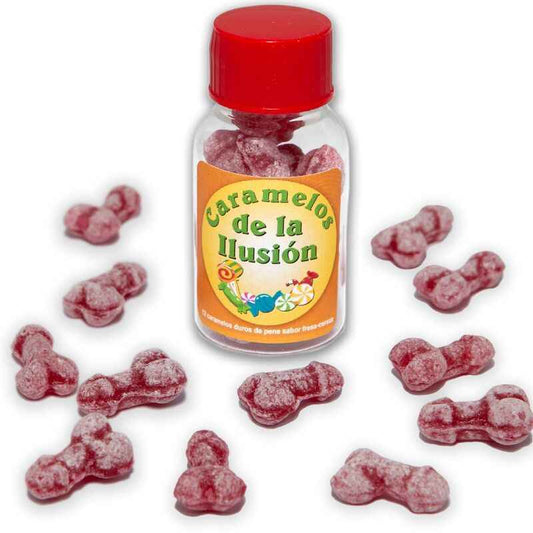 DIABLO PICANTE - 12 DOCES ILUSO EM FORMA DE PÊNIS MORANGO/CEREJA