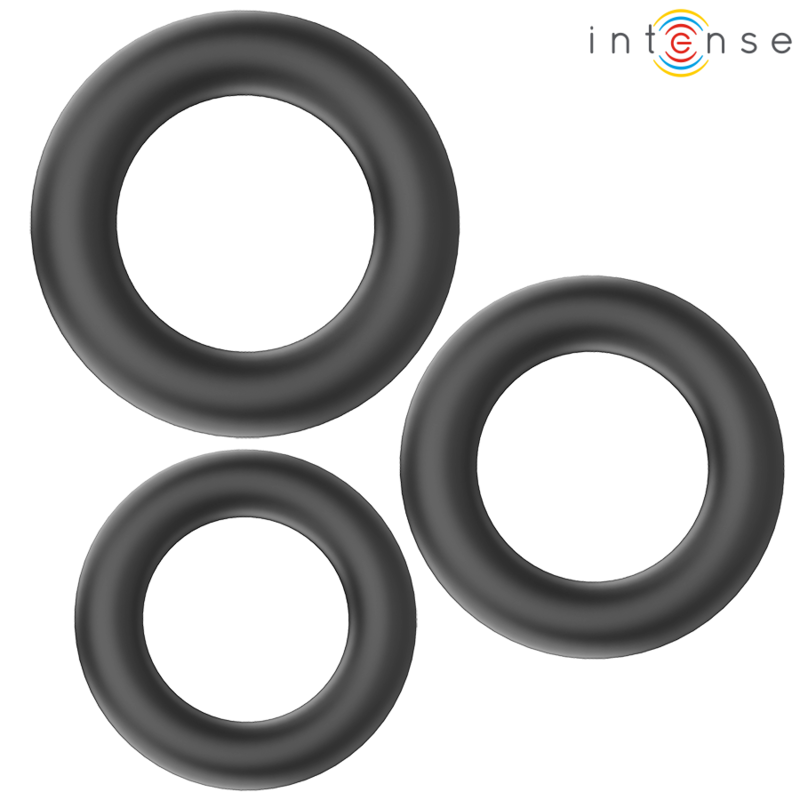 INTENSE - HUGH 3 ANÉIS DE SILICONE BÁSICOS PRETOS - VIBRA24 SEXSHOP
