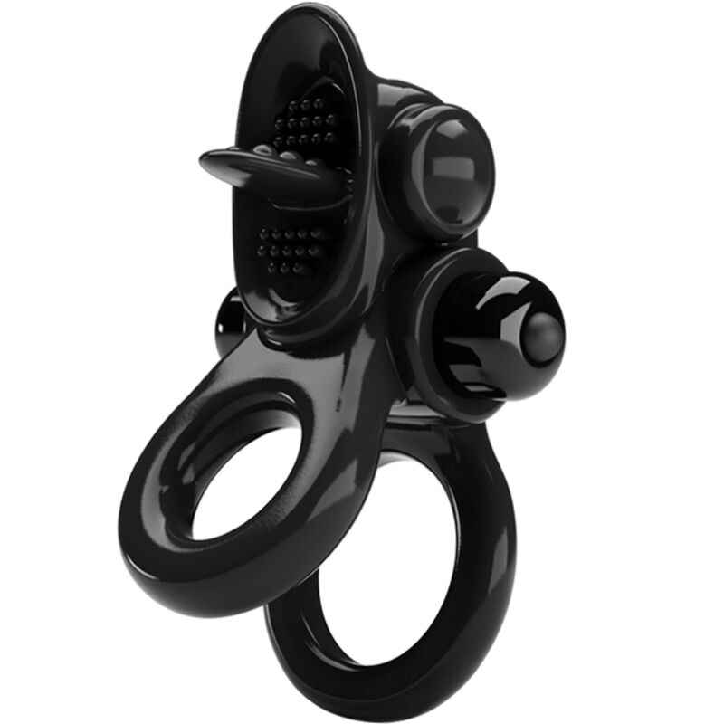 PRETTY LOVE - ANEL APAIXONADO ANEL VIBRATÓRIO DUPLO + ESTIMULADOR DE CLITÓRIS PRETO - VIBRA24 SEXSHOP