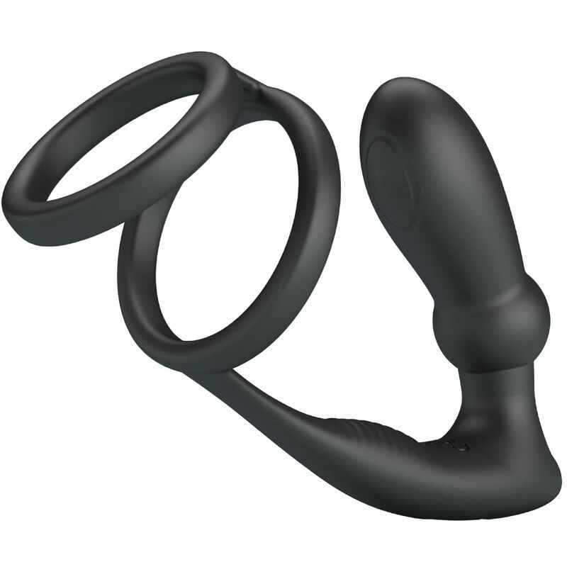 PRETTY LOVE - ANEL PENIS EMONI + PLUG ANAL 12 VIBRAÇÕES PRETO - VIBRA24 SEXSHOP