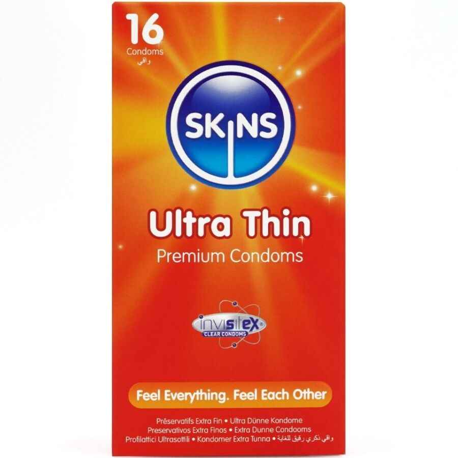 SKINS - PRESERVATIVOS ULTRA FINOS PREMIUM PACOTE COM 16