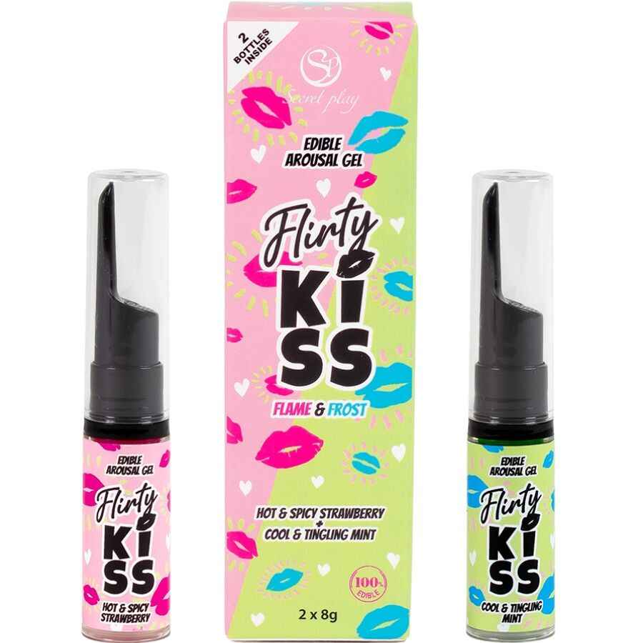 SECRETPLAY - GÉIS PARA BEIJOS FLERTANTES COM EFEITOS DE SEXO ORAL MORANGO E HORTELÃ 2 x 8 GR