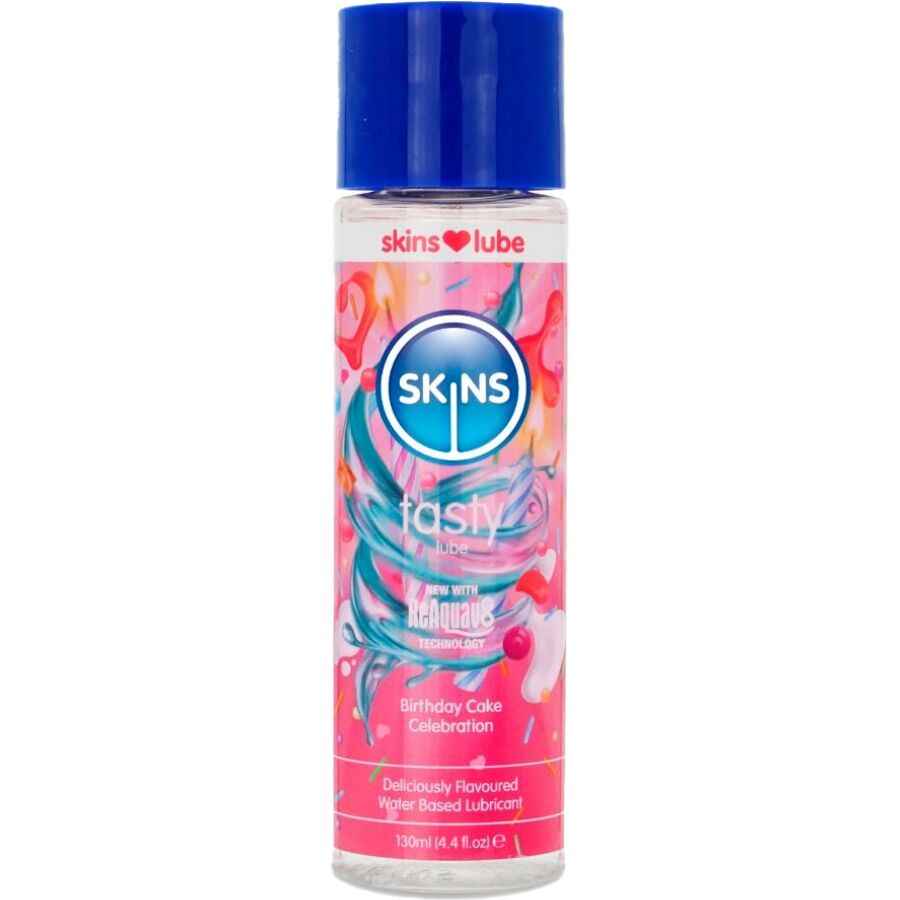 SKINS - LUBRIFICANTE SABOROSO À BASE DE ÁGUA COM AROMA DE BOLO DE ANIVERSÁRIO 130 ML