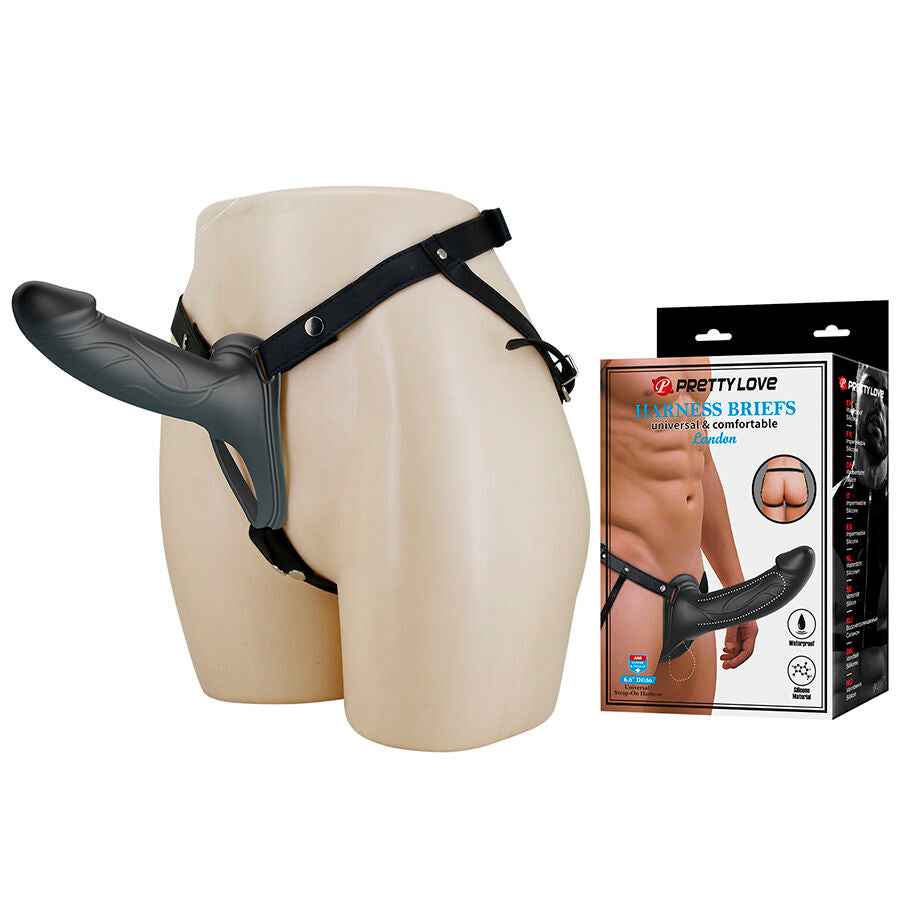 PRETTY LOVE - LANDON BLACK VIBRATING STRAP-ON - VIBRA24 SEXSHOP
