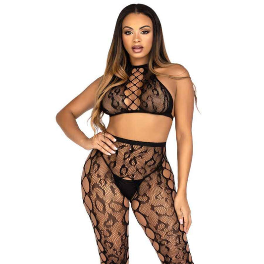 LEG AVENUE - 89372 TOP CROPPED E MEIA-CALÇA SEM VOLTA PRETO - TAMANHO ÚNICO
