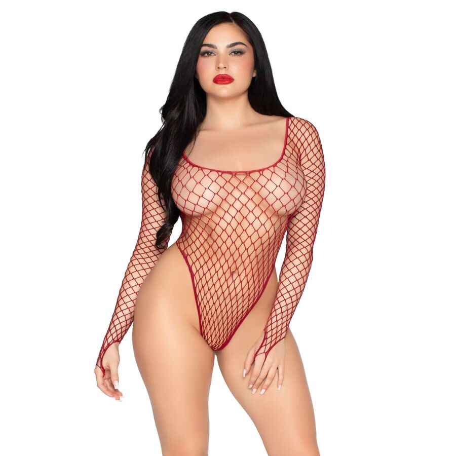 LEG AVENUE - 89377 BODY DE MALHA INDUSTRIAL COM CORTE ALTO, VERMELHO - TAMANHO ÚNICO