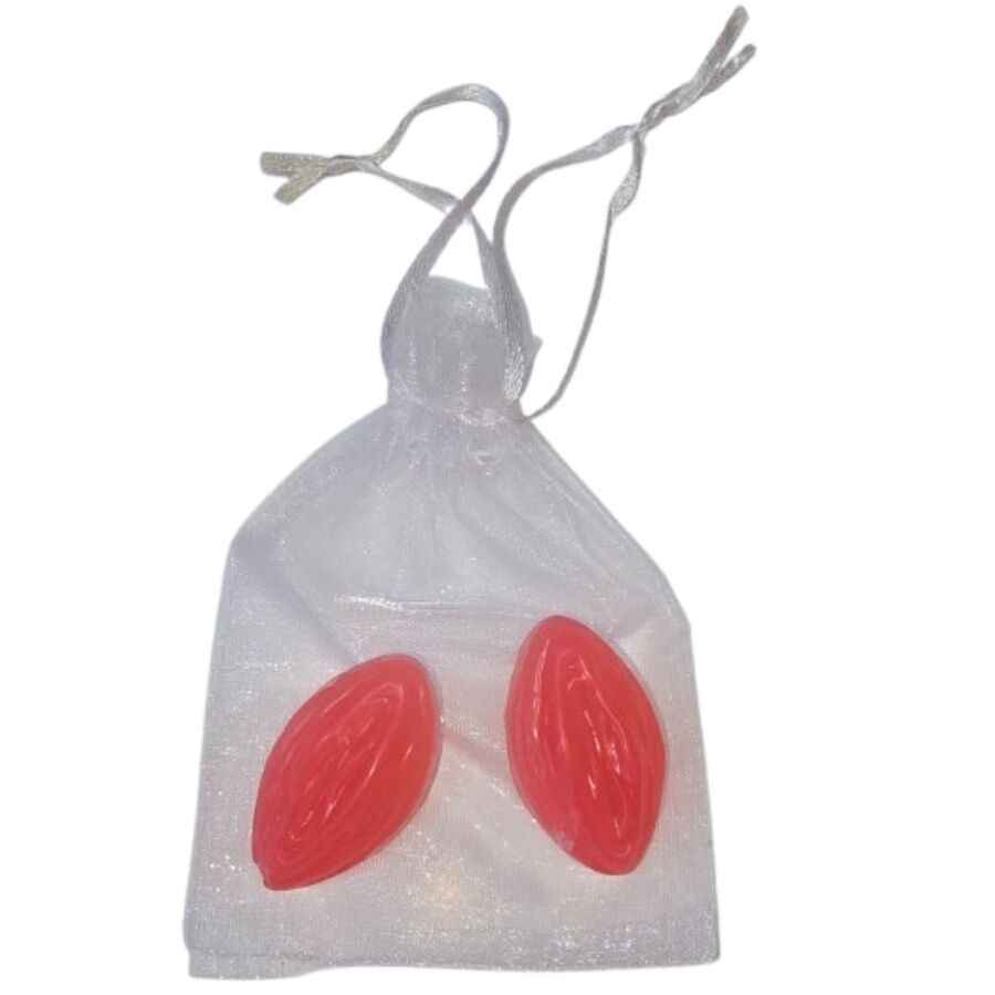 DIABLO PICANTE - 2 SABONETES PERFUMADOS EM FORMATO DE VAGINA VERMELHOS