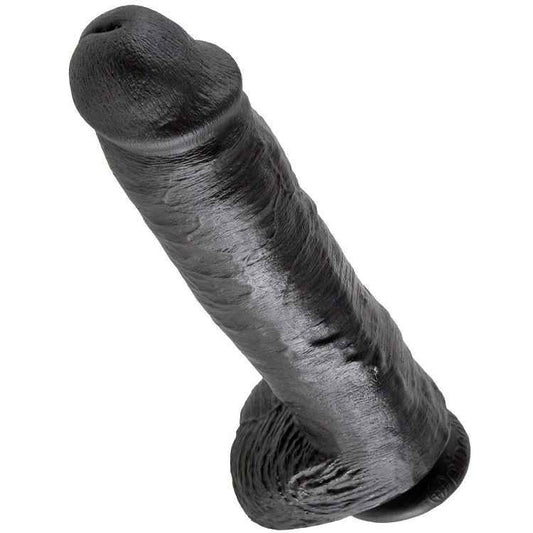 KING COCK - DILDO PRETO COM BOLAS 28 CM