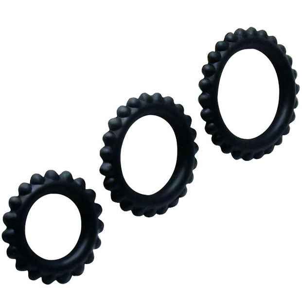 BAILE - CONJUNTO TITAN 3PCS ANEL PARA GALO PRETO 2.8 + 2.4 + 1.9 CM - VIBRA24 SEXSHOP