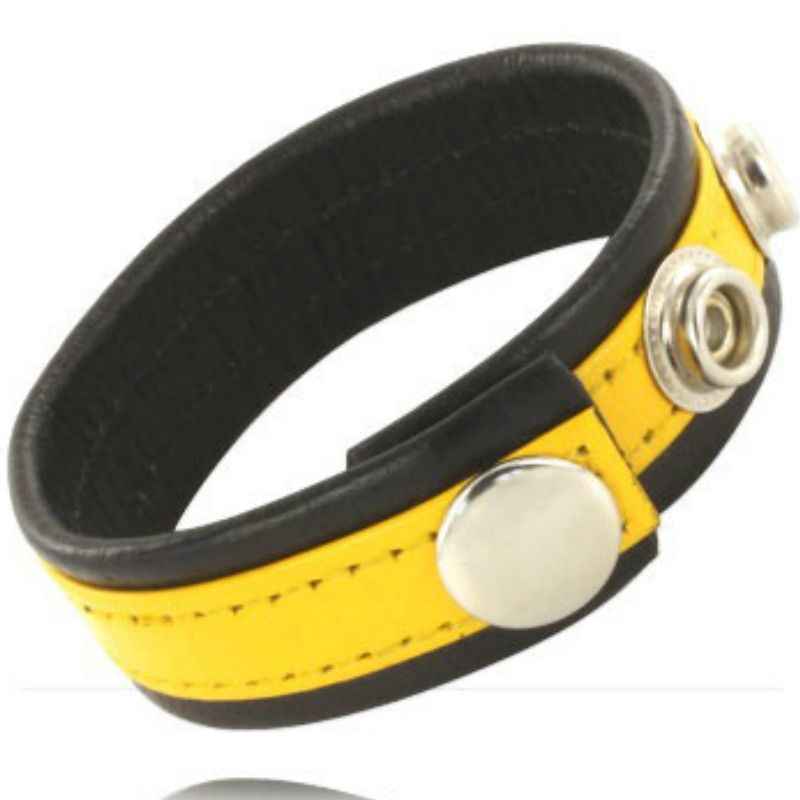 LEATHER BODY - CINTA DE COURO AJUSTVEL PÊNIS AMARELO-PRETO - VIBRA24 SEXSHOP