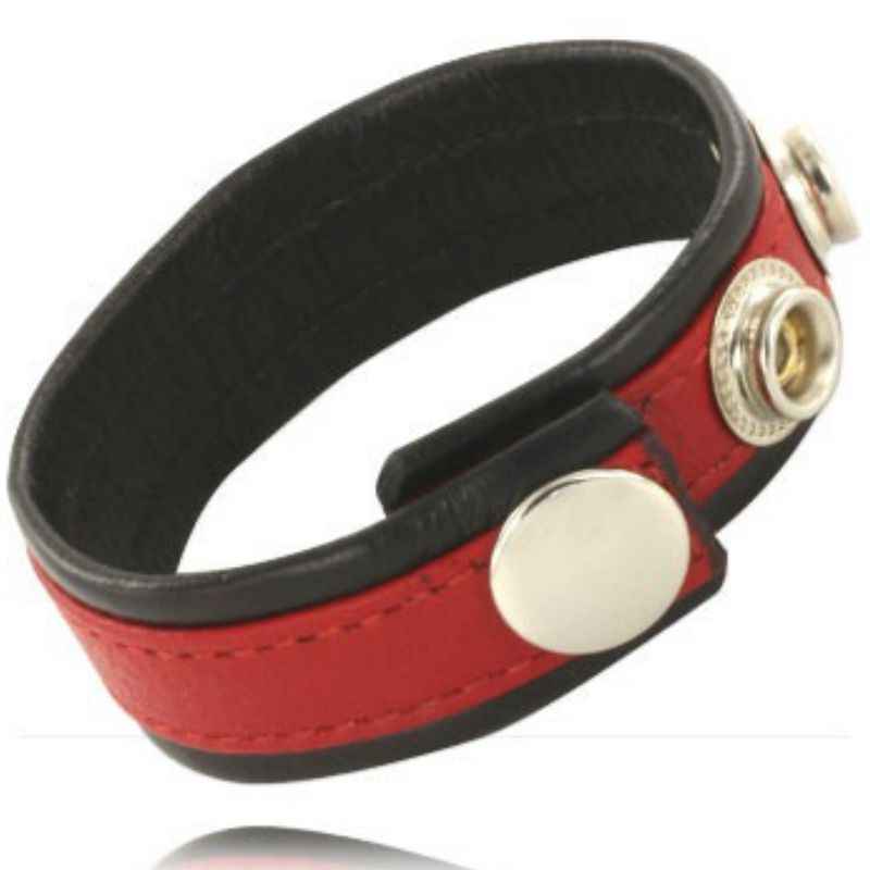 LEATHER BODY - CINTA DE COURO AJUSTVEL PARA PÊNIS VERMELHO-PRETO