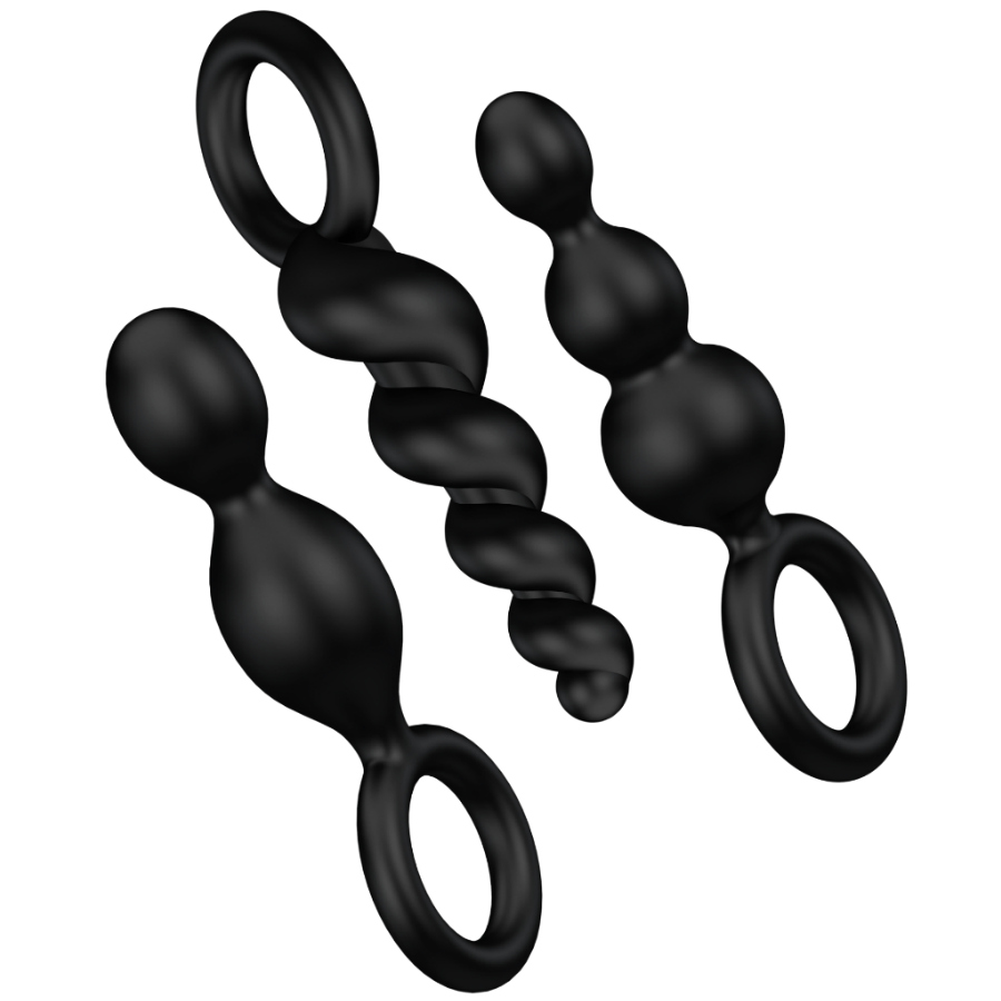 SATISFYER - CONJUNTO DE PLUGS ANAIS 3 PCS PRETO - VIBRA24 SEXSHOP