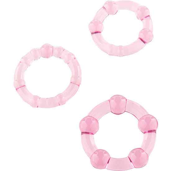 SEVEN CREATIONS - CONJUNTO DE TRÊS ANÉIS PARA PÊNIS ROSA - VIBRA24 SEXSHOP