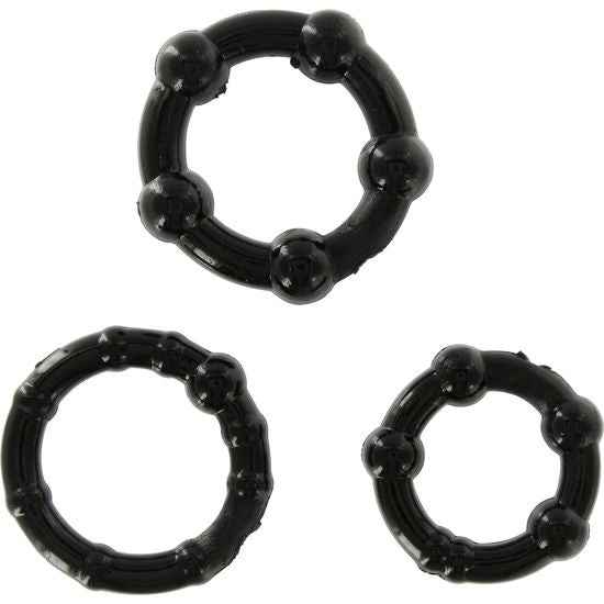 SEVEN CREATIONS - CONJUNTO DE TRÊS ANÉIS DE PÉNIS PRETOS - VIBRA24 SEXSHOP