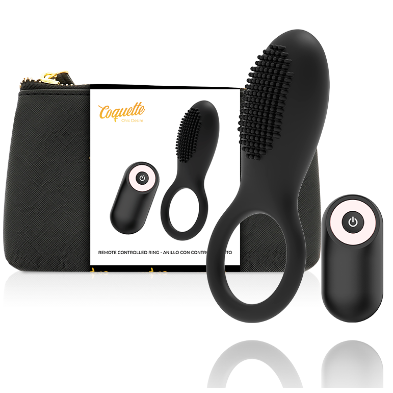 COQUETTE CHIC DESIRE - COCK RING CONTROLE REMOTO RECARREGVEL PRETO/ OURO - VIBRA24 SEXSHOP