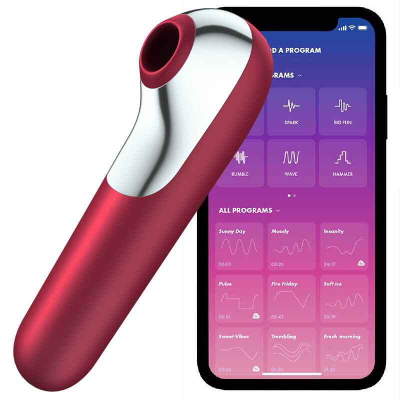 SATISFYER - VIBRADOR E SUCCIONADOR DUAL LOVE COM AR PULSADO VERMELHO - VIBRA24 SEXSHOP