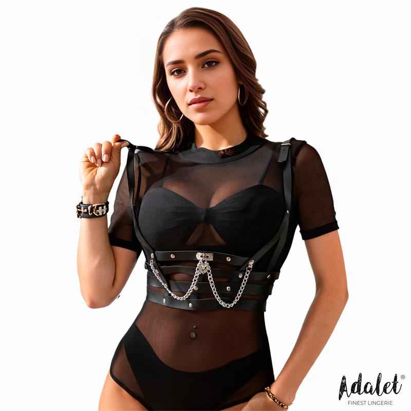 Thalia Vegan Leather Chest Harness with Chain One size