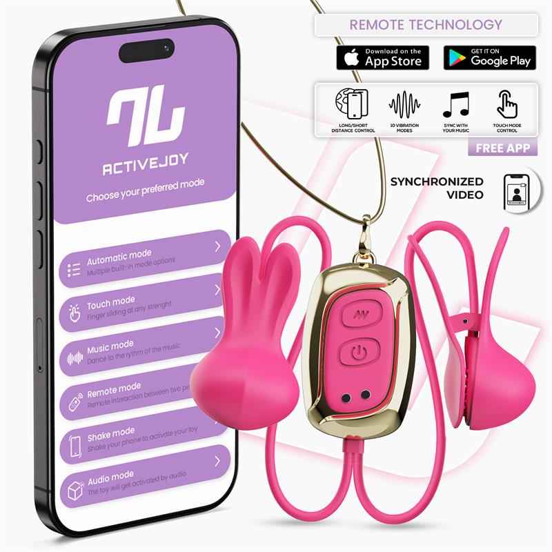 Tickly Nipple Clamps ith Vibration, Remote and Necklace with App
