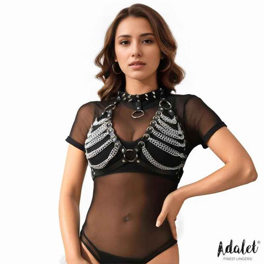 Zaira Vegan Leather Bra with Chain One size